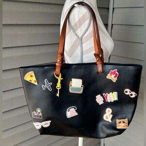 Fossil Rachel Black Applique Leather Tote Bag